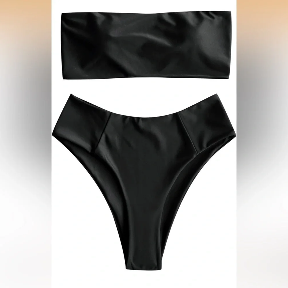 Zaful Sleek Black Bandeau Bikini Set small/ 0113